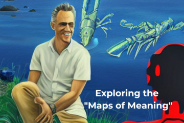 Abstract image containing jordan peterson look-a-like and lobsters