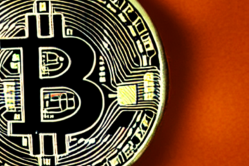 A depiction of a bitcoin coin on the left side, representing the first blockchain created in 2009
