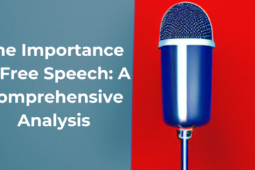 a microphone on the right, and on the left the title of the article, The Importance of Free Speech: A Comprehensive Analysis